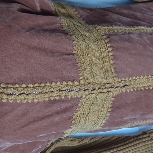 Vintage 70s Knit/velvet Coat/sweater Penny Lane Embroidered, dual zip - Picture 4 of 8